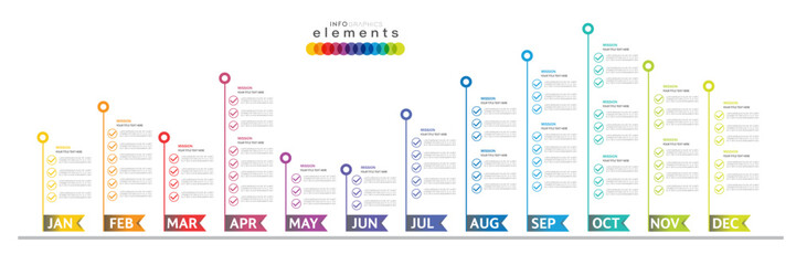 infographic Project timeline graph for 12 months modern diagram calendar, presentation vector infographic.