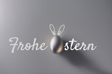 Frohe Ostern! Silbernes Osterei auf einem neutralen Hintergrund mit einem Schriftzug. Platz für...