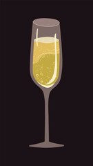 Golden Bubbly Champagne Glass Isolated Vector Element