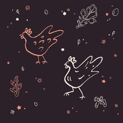 Black Chicken Elements Graphic Vector Collection