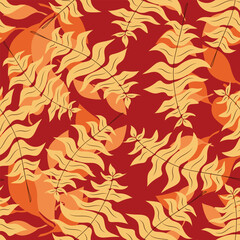 Autumn Leaves Red Seamless Pattern