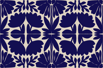 Modern hand drawn blue flowers ornament seamless pattern