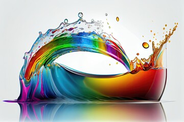 Rainbow wave. Colorful paint splash. Isolated design element on white background. Generative AI.