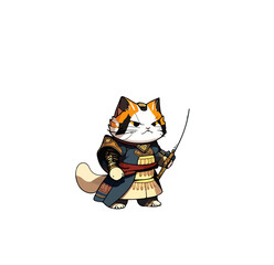 Fototapeta na wymiar Cartoon fighting cat with a saber in his hands on a white background. Vector illustration