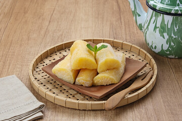 Cassava Tape (Tape Singkong), Indonesian traditional food, made from cassava with fermentation. 
