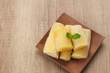 Cassava Tape (Tape Singkong), Indonesian traditional food, made from cassava with fermentation. 
