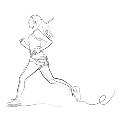 One Line Vector drawing of a female runner