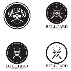 simple billiards logo template illustration with billiard balls and sticks,design for billiards booth,billiards business,bills competition,mobile billiards game,app,badge,billiards sport,vector