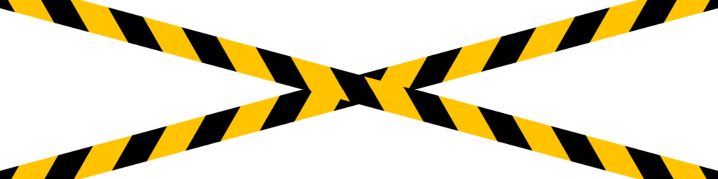 Yellow and black ribbon banner. Do not cross police symbol. Tape vector icon.