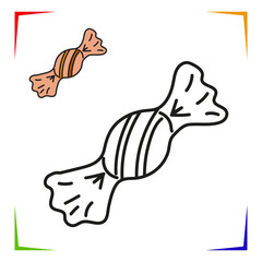 Candy Coloring Page. Vector Educational worksheet colored by sample. Paint game.