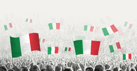 Fototapeta na wymiar Abstract crowd with flag of Italy. Peoples protest, revolution, strike and demonstration with flag of Italy.
