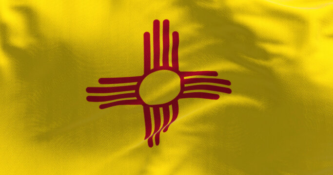 Close-up of the New Mexico state flag waving