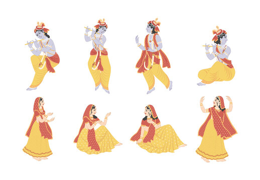 Lord Krishna with Gopis Indian Cowherd Girls