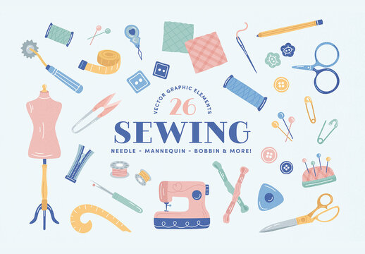 Sewing Tools Vector Illustration Set