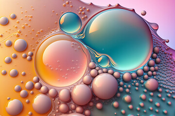 3Dレンダリング、気泡のある抽象的な背景、きらめく水滴のマクロ、水分補給のゼリー玉GenerativeAI - obrazy, fototapety, plakaty