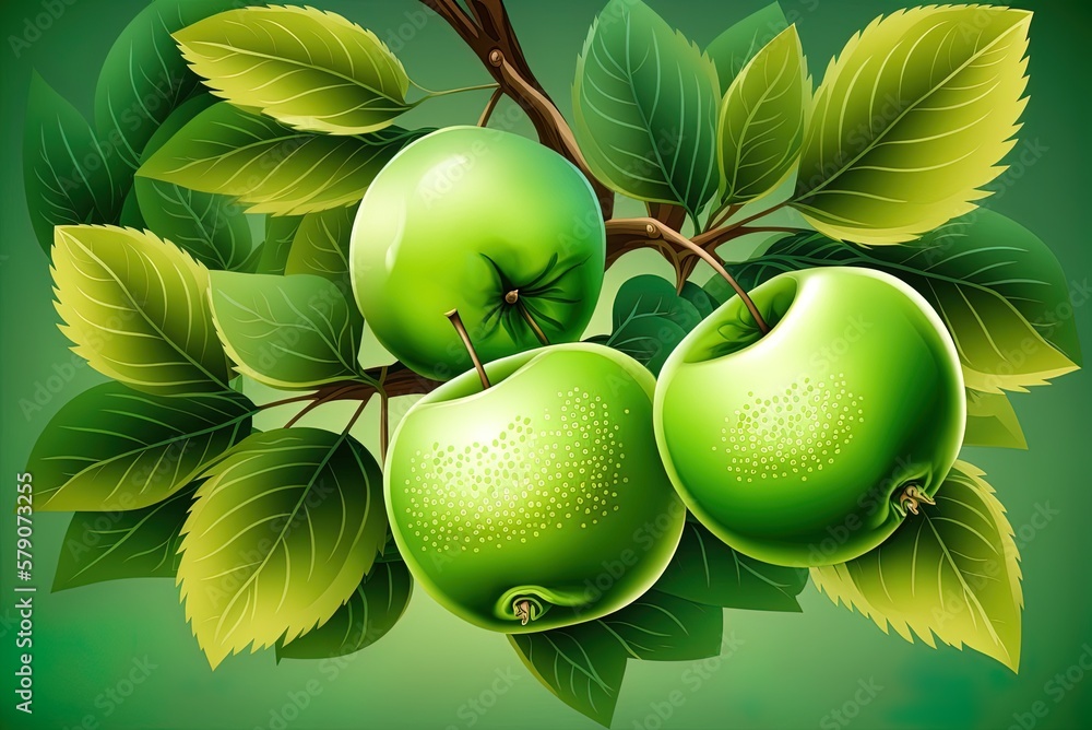 Poster a tree with green apples that have just been picked. generative ai