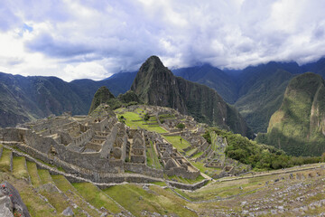 Machu Picchu, Ruined city of the Incas with Mount Huayana Picchu, Andes Cordilleria, Urubamba province, Cusco, Peru