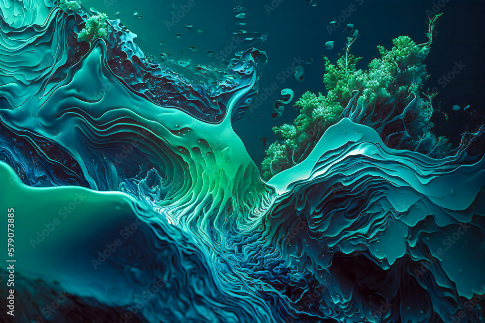 Poster blue and green abstract shapes. created with generative ai technology.