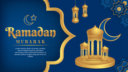 Realistic ramadan golden banner
