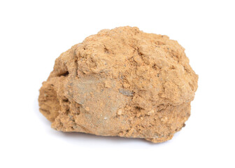 Clay is a type of fine-grained natural soil material. Isolated on white background.