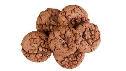  biscuits cookies au chocolat en gros plan, isolé sur un fond blanc - obrazy, fototapety, plakaty