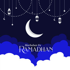 Obraz na płótnie Canvas A poster for ramadan with a moon and lights, illustration vector graphic of ramadan, perfect for background ramadan, poster ramadan kareem.