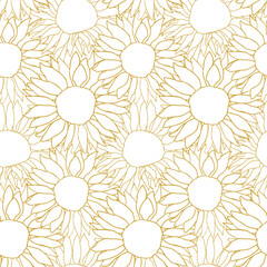 Sunflower head flower seamless pattern for textile or surface. Monochrome Vector background