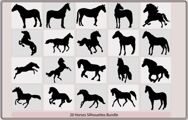 wild horses silhouette,Running horse black silhouette,Horse Icon, Vector, Silhouette,Black silhouette of horse.
