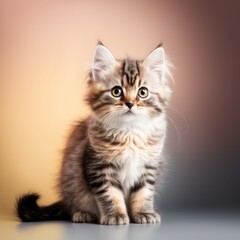 Fototapeta na wymiar Cute brown and golden cat, colorful gradient background. Generative AI