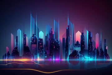 Neon Shining Future Urban Architecture. AI technology generated image