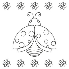 Ladybug with floral ornament. Line art. Vector illustration.