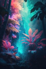 Fototapeta na wymiar Colourful jungle background made with generative ai