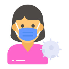 Woman avatar wearing medical mask, vector design in trendy style