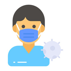 Man avatar wearing medical mask, vector design in trendy style