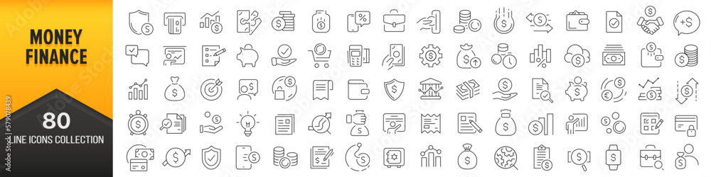 Aufkleber Money and finance line icons collection. Big UI icon set in a flat design. Thin outline icons pack. Vector illustration EPS10