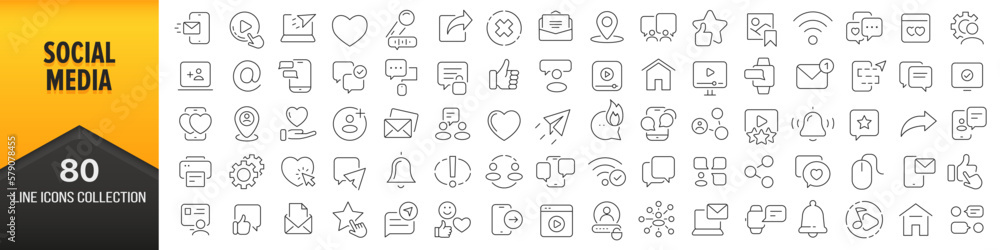 Poster social media line icons collection. big ui icon set in a flat design. thin outline icons pack. vecto