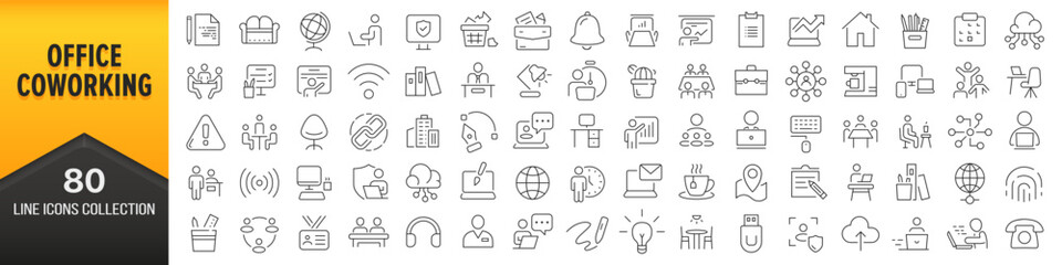 Office and coworking line icons collection. Big UI icon set in a flat design. Thin outline icons pack. Vector illustration EPS10