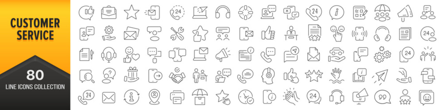 Customer service line icons collection. Big UI icon set in a flat design. Thin outline icons pack. Vector illustration EPS10