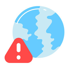 World globe with danger sign concept of global alert vector in editable style