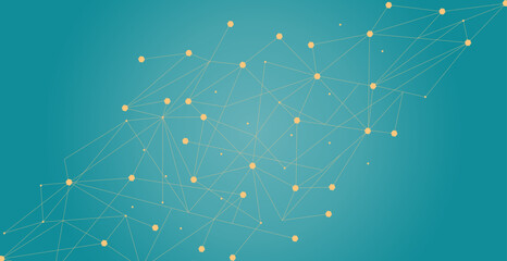 Orange network. Abstract connection on teal background. Network technology background with dots and lines for desktop. Ai system background. Abstract data concept. Line background, network technology