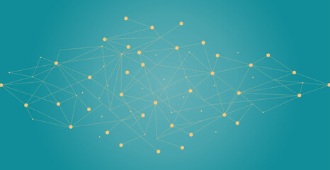 Orange network. Abstract connection on teal background. Network technology background with dots and lines for desktop. Ai system background. Abstract data concept. Line background, network technology