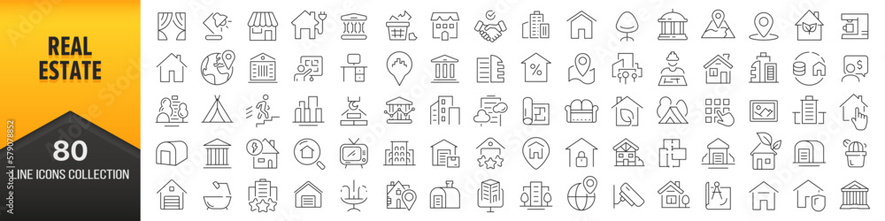 Poster real estate line icons collection. big ui icon set in a flat design. thin outline icons pack. vector