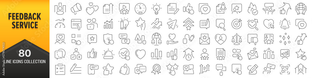 Poster feedback service line icons collection. big ui icon set in a flat design. thin outline icons pack. v