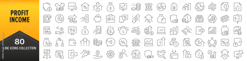 Poster profit and income line icons collection. big ui icon set in a flat design. thin outline icons pack. 