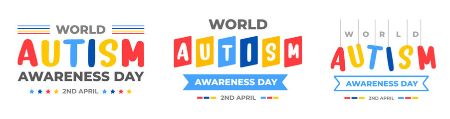 World autism awareness day typography design template set. World autism day colorful text design vector banner. design of autism. autism Health care Medical flat Text of April 02