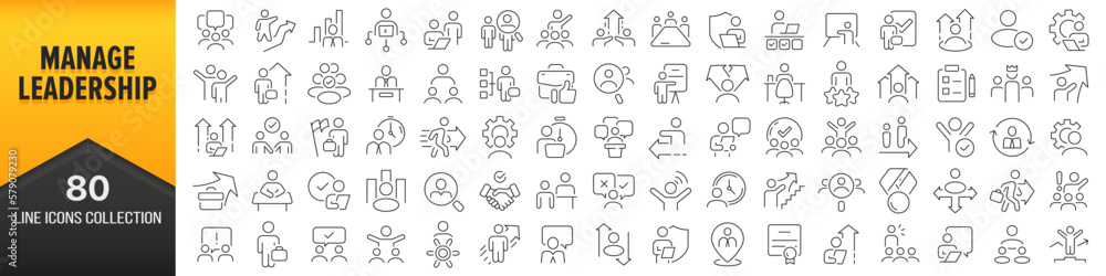 Aufkleber manage and leadership line icons collection. big ui icon set in a flat design. thin outline icons pa