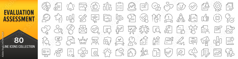 Leinwandbilder evaluation and assessment line icons collection. big ui icon set in a flat design. thin outline icon