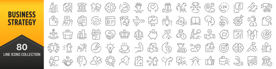 Business strategy line icons collection. Big UI icon set in a flat design. Thin outline icons pack. Vector illustration EPS10
