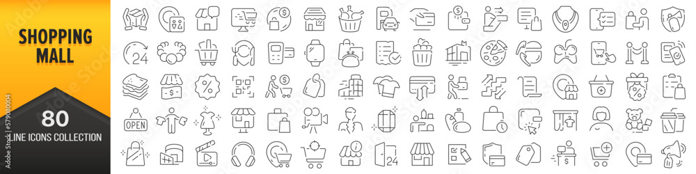 Poster shopping mall line icons collection. big ui icon set in a flat design. thin outline icons pack. vect