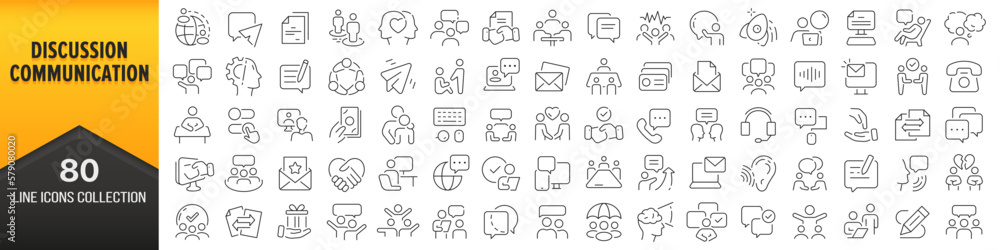 Fototapete discussion and communication line icons collection. big ui icon set in a flat design. thin outline i
